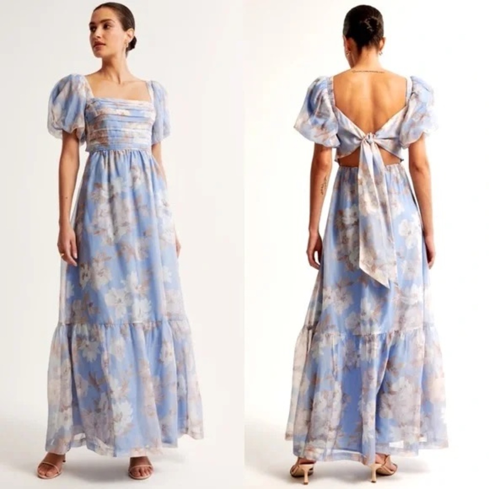 Abercrombie Emerson Drama Bow-Back Gown in Blue Floral